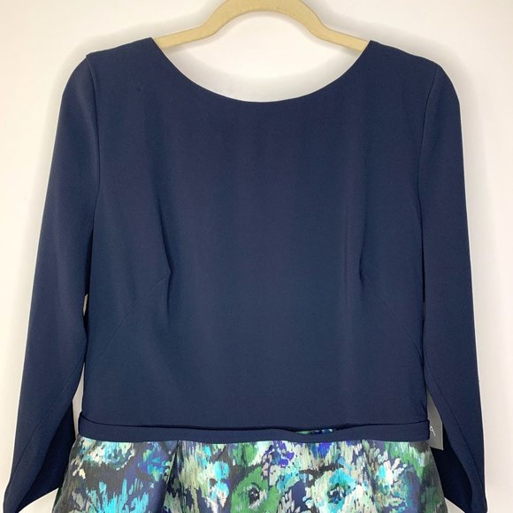 NWT THEIA COUTURE Blue Floral Silk Tea Length Gown Sz 16 - Picture 2 of 11